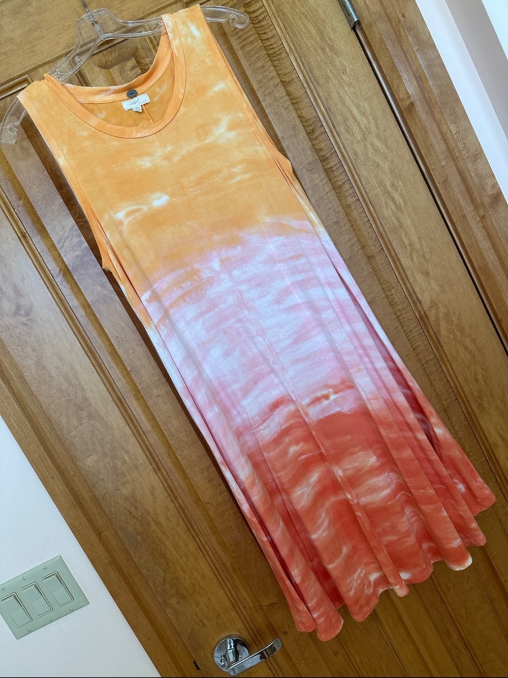 Tie-Dye Sleeveless A-Line Dress in Orange, Pink and Coral